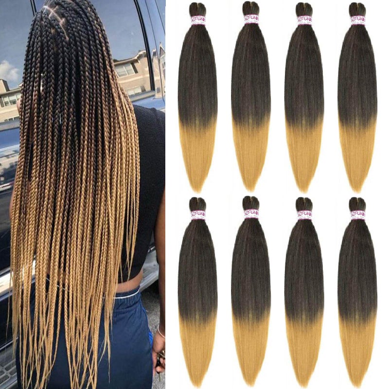 Befunny Braiding Hair,8 Packs 24 Inch Pre Stretched Braiding Hair - Professional Ombre Two Tone Prestretched Hair For Knotless Braiding Crochet Braids Hair, Yaki Straight Synthetic Hair (24", T1B/27#) - Image 1